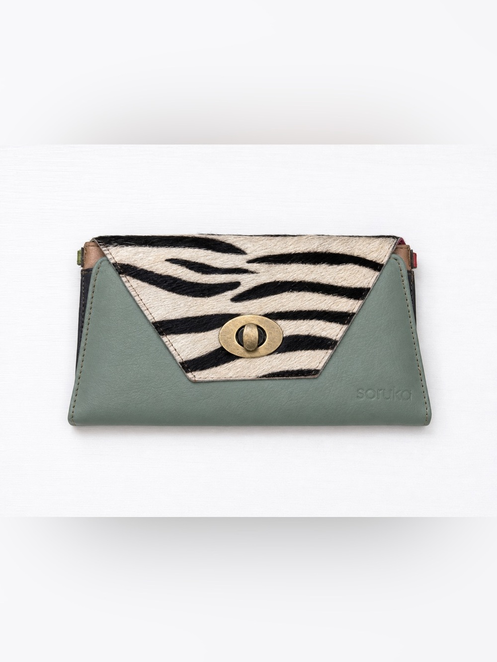 Soruka Genuine Leather Zebra Haircalf Wallet Clutch Sage Green Sustainable(y)